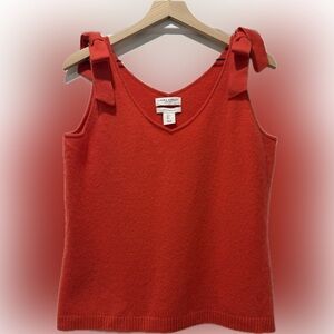 Laura Ashley Cashmere Sweater Tank Red Bow Strap Size L Classic Preppy